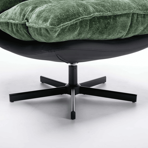 Poltrona relax giratória a 360° - encosto ajustável em 3 posições, pés metálicos pretos, couro sintético resistente a riscos, tecido de chenille e espuma viscoelástica - verde