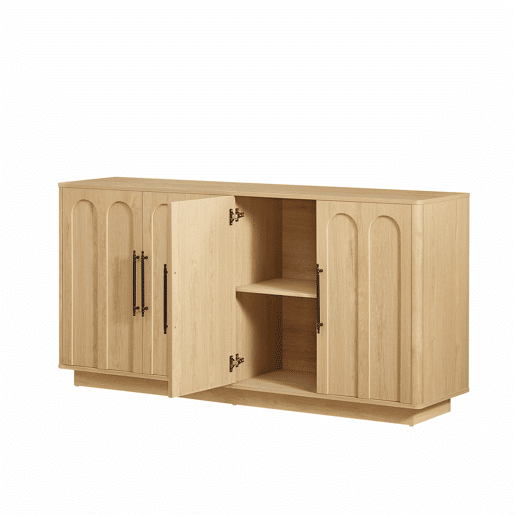 Aparador de 160 cm - Portas com fecho suave e sistema anti-tombamento, móvel de arrumação para a sala - Carvalho