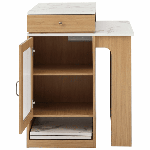 Ilha de cozinha com rodas - mesa extensível com tampo removível, barra com tomadas, multifuncional como ilha, aparador ou balcão para cozinha e sala de jantar - Natural