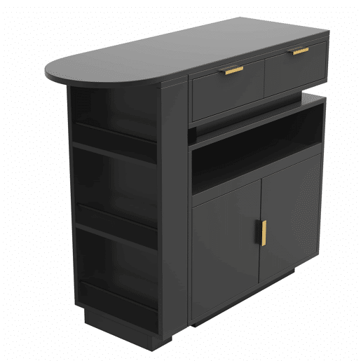 Mesa de bar extensível 115-183 x 40 x 99 cm - ilha de cozinha, arrumação, LED, rotação de 360°, barra móvel - Preto