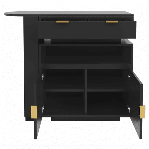 Mesa de bar extensível 115-183 x 40 x 99 cm - ilha de cozinha, arrumação, LED, rotação de 360°, barra móvel - Preto