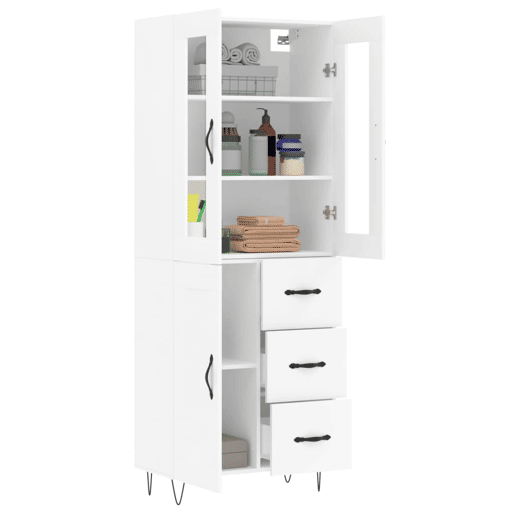 Armário alto - Bufete - Móvel de apoio 69,5x34x180 cm derivados de madeira branco pt711