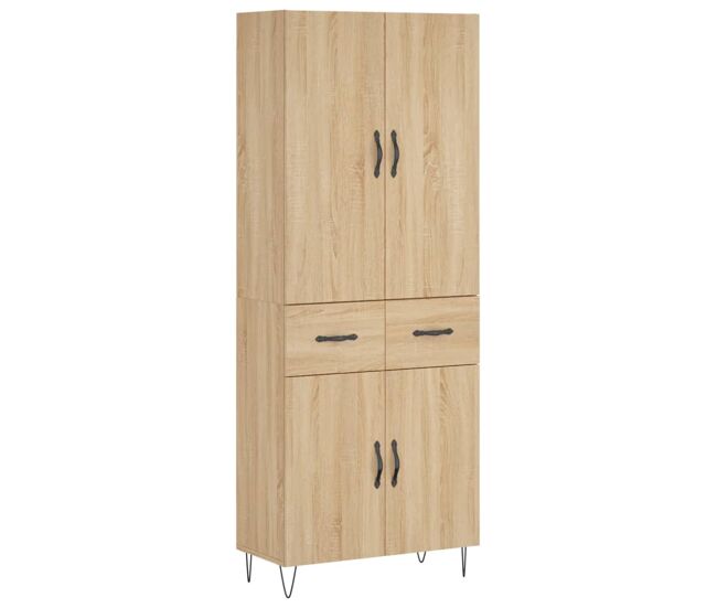 Aparador alto - mueble de almacenamiento madera contrachapada color roble 69,5x34x180 cm es808