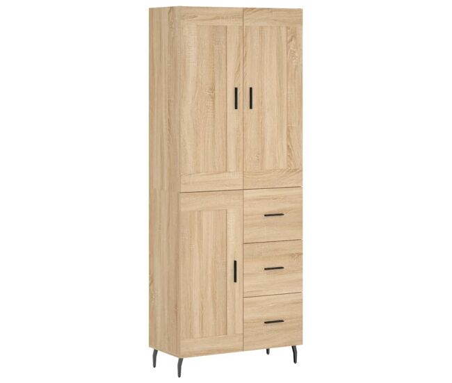 Aparador alto - mueble de almacenamiento madera contrachapada color roble 69,5x34x180 cm es841