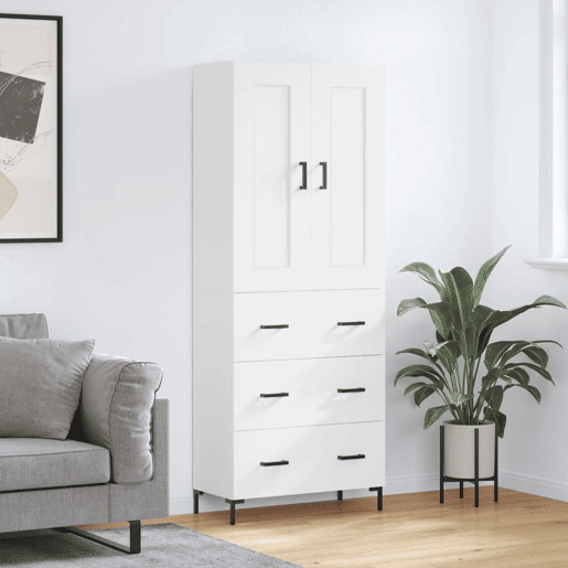 Armário alto - Bufete - Móvel de apoio 69,5x34x180 cm derivados de madeira branco pt720 Armário alto - Bufete - Móvel de apoio 69,5x34x180 cm derivados de madeira branco pt720