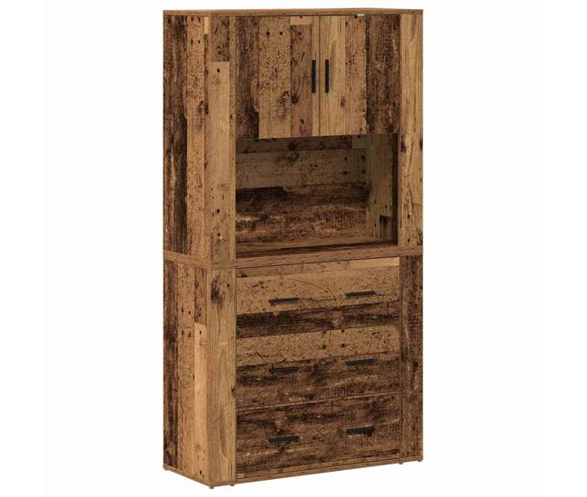 Aparador alto - mueble de almacenamiento con cajón madera vieja 80 x 33 x 150 cm es416