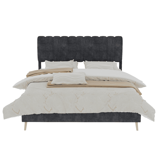 Cama estofada 160x200 - cabeceira macia, base baixa sem arrumação - cinzento