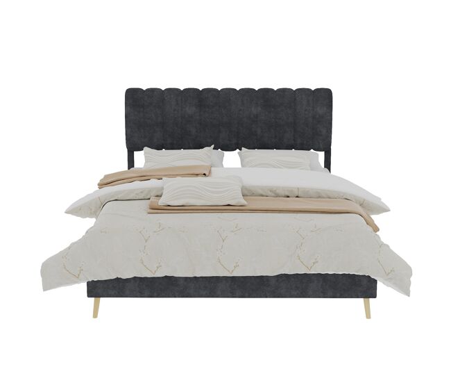 Cama tapizada 160x200 - cabecero suave, base baja sin almacenaje - gris