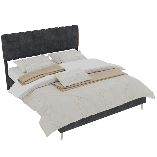 Cama estofada 160x200 - cabeceira macia, base baixa sem arrumação - cinzento