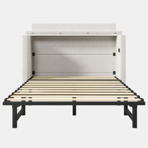Cama armário 140x200 - Com gaveta, ligações USB e Tipo-C, plataforma convertível, sem colchão - Bege