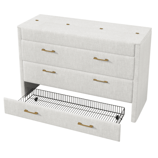 Cama armário 140x200 - Com gaveta, ligações USB e Tipo-C, plataforma convertível, sem colchão - Bege