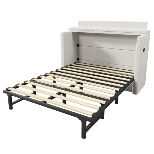 Cama armário 140x200 - Com gaveta, ligações USB e Tipo-C, plataforma convertível, sem colchão - Bege