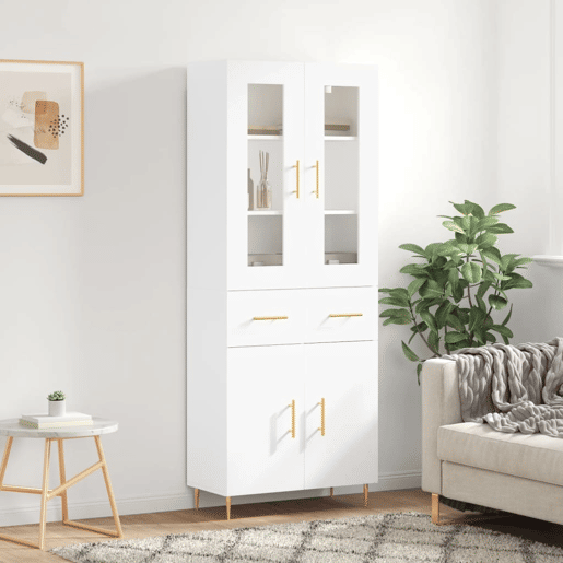 Armário alto - Bufete - Móvel de apoio 69,5x34x180 cm derivados de madeira branco pt698