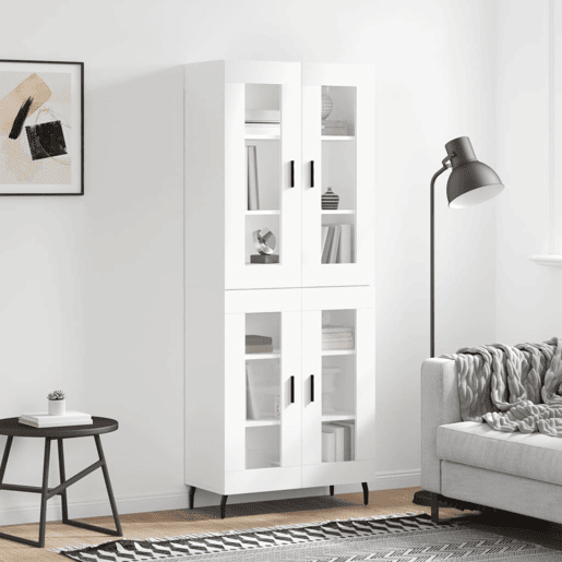 Armário alto - Bufete - Móvel de apoio 69,5x34x180 cm derivados de madeira branco pt684