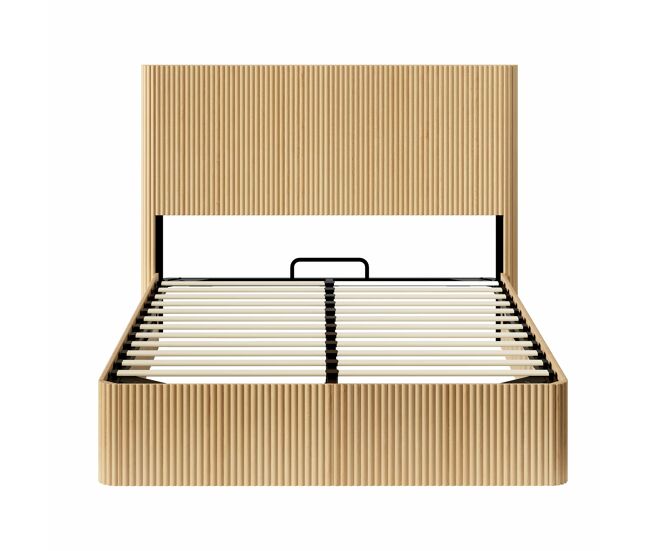 Cama moderna 140x200 cm - rillenoptik, sistema de elevación hidráulico, gran almacenamiento - roble claro