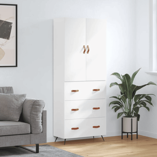 Armário alto - Bufete - Móvel de apoio 69,5x34x180 cm derivados de madeira branco pt653