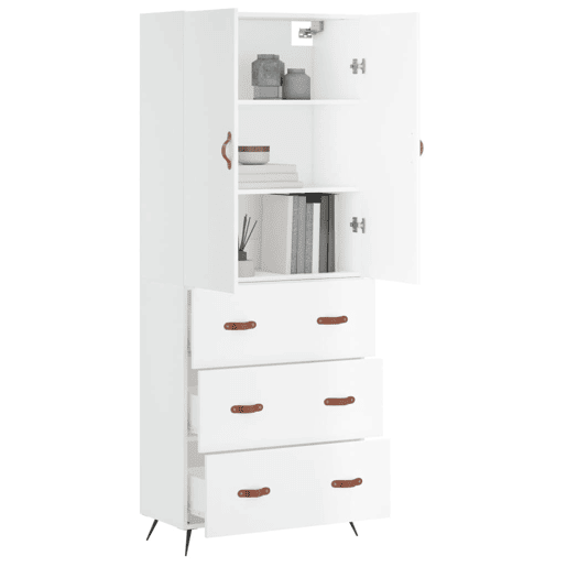 Armário alto - Bufete - Móvel de apoio 69,5x34x180 cm derivados de madeira branco pt653