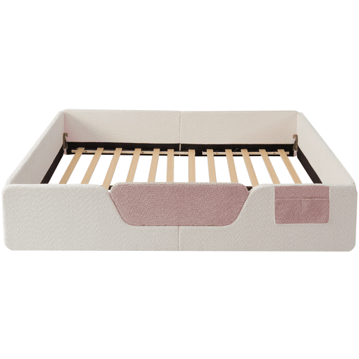Cama estofada, 140x190 cm - Barreira removível, bolso integrado, veludo - Bege