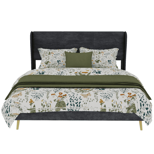 Cama estofada 140x200 - Cabeceira macia, base baixa sem arrumação - Cinza