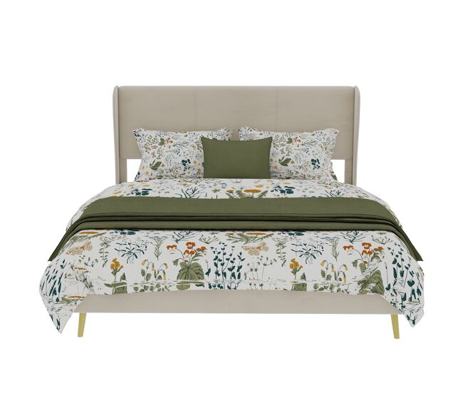 Cama tapizada 140x200 cm - minimalista moderna, cabecero acolchado, base baja, beige