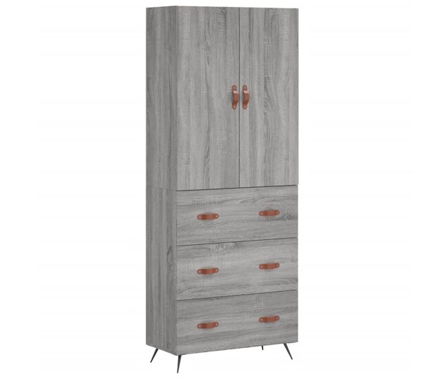 Aparador alto - mueble de almacenamiento madera contrachapada gris sonoma 69,5x34x180 cm es1082