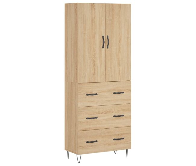 Aparador alto - mueble de almacenamiento madera contrachapada color roble 69,5x34x180 cm es803