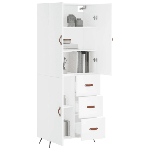 Armário alto - Bufete - Móvel de apoio 69,5x34x180 cm derivados de madeira branco pt657