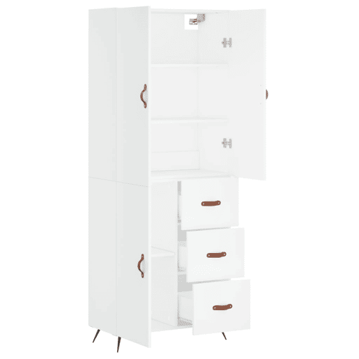 Armário alto - Bufete - Móvel de apoio 69,5x34x180 cm derivados de madeira branco pt657