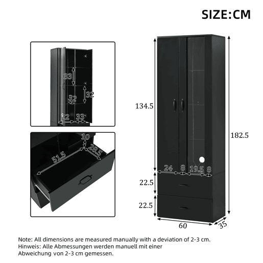 Vitrine LED com 2 portas - Porta transparente, independente, sala de estar - Preto Vitrine LED com 2 portas - Porta transparente, independente, sala de estar - Preto