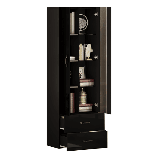Vitrine LED com 2 portas - Porta transparente, independente, sala de estar - Preto Vitrine LED com 2 portas - Porta transparente, independente, sala de estar - Preto