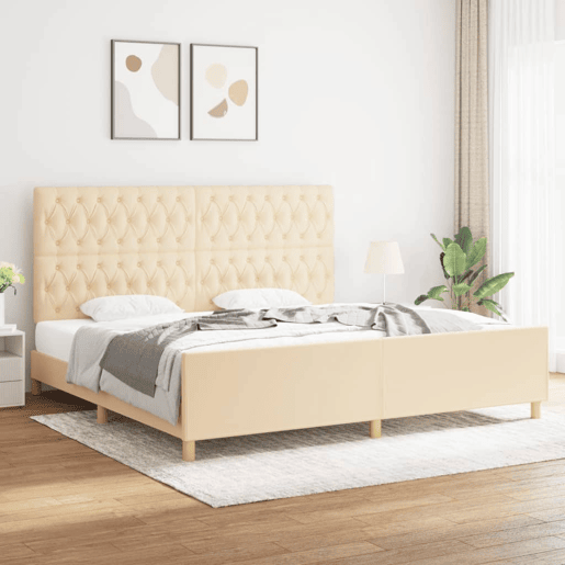 Estrutura de Cama de casal moderno com cabeceira 200x200 cm tecido cor creme