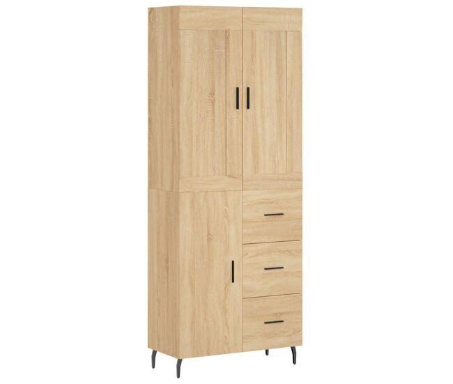 Aparador alto - mueble de almacenamiento madera contrachapada color roble 69,5x34x180 cm es835