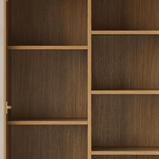 Vitrine de vidro 80x40x160 cm - Prateleiras fixas deslocadas, gavetas push-to-open - Madeira natural