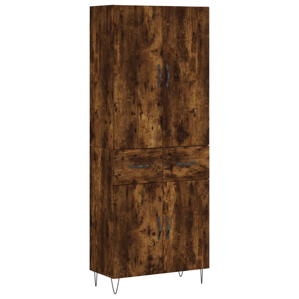 Aparador alto - mueble de almacenamiento madera contrachapada roble ahumado 69,5x34x180 cm es1186