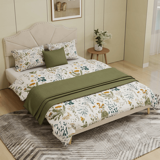 Cama estofada 160x200 - cabeceira macia e confortável, base baixa, multifuncional - bege