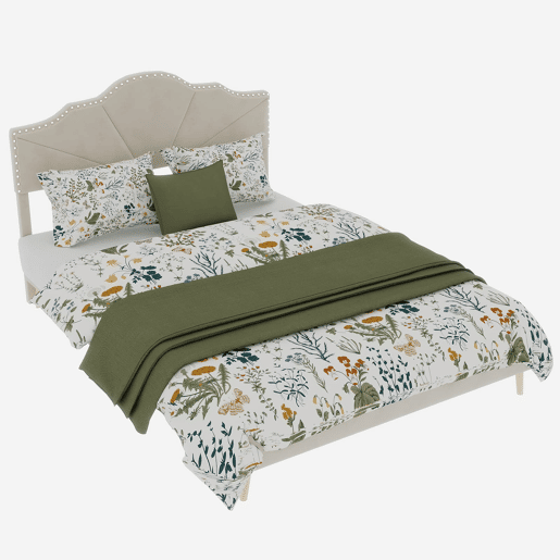 Cama estofada 160x200 - cabeceira macia e confortável, base baixa, multifuncional - bege