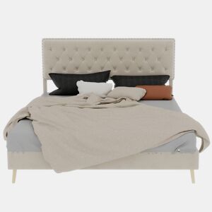Cama estofada 160x200 - minimalista, cabeceira suave e confortável, base baixa - bege