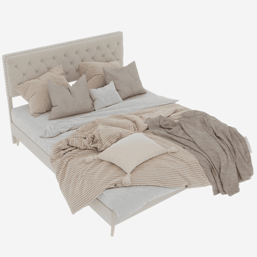 Cama estofada 160x200 - minimalista, cabeceira suave e confortável, base baixa - bege