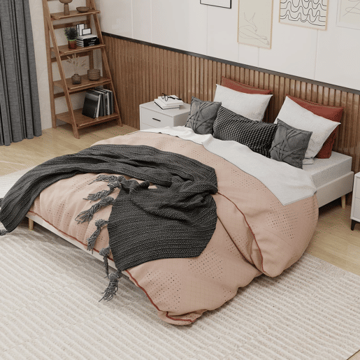 Cama minimalista 160x200 - estilo moderno, caixa baixa, sem pistão - bege
