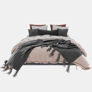 Cama minimalista moderna 160x200 - base baixa, veludo holandês - cinzento