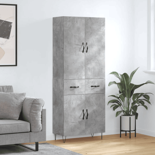 Armário alto - Bufete - Móvel de apoio 69,5x34x180 cm derivados de madeira cinza cimento pt928