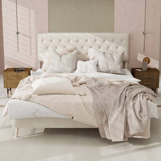 Cama moderna 140x200 - cabeceira macia e confortável, sem barra elevadora - bege