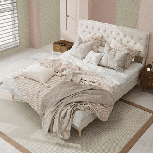 Cama moderna 140x200 - cabeceira macia e confortável, sem barra elevadora - bege