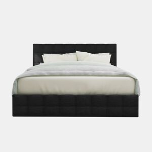 Cama estofada 140x200 - 4 gavetas, cabeceira ajustável, design quadrado, arrumação - Preto