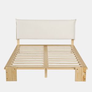 Cama individual 140x200 cm - cabeceira acolchoada, base estável, pés largos - natural