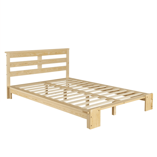Cama individual 140x200 cm - cabeceira acolchoada, base estável, pés largos - natural