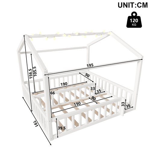 Cama infantil 90x190cm*2180x190cm - Com grade, estilo minimalista, LED - Branco