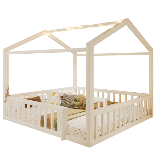Cama infantil 90x190cm*2180x190cm - Com grade, estilo minimalista, LED - Branco