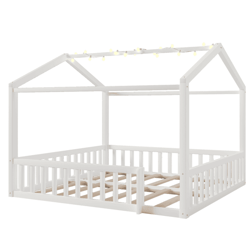 Cama infantil 90x190cm*2180x190cm - Com grade, estilo minimalista, LED - Branco