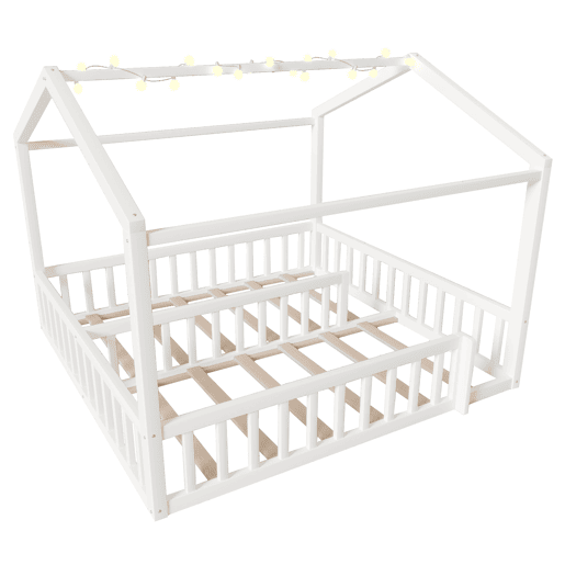 Cama infantil 90x190cm*2180x190cm - Com grade, estilo minimalista, LED - Branco